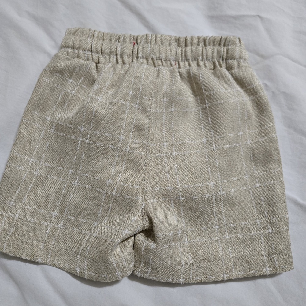 Me and Henry Boys Shorts 0-3 Months Light Brown W/ Checks Elastic Waist Mesh Und - Picture 4 of 8